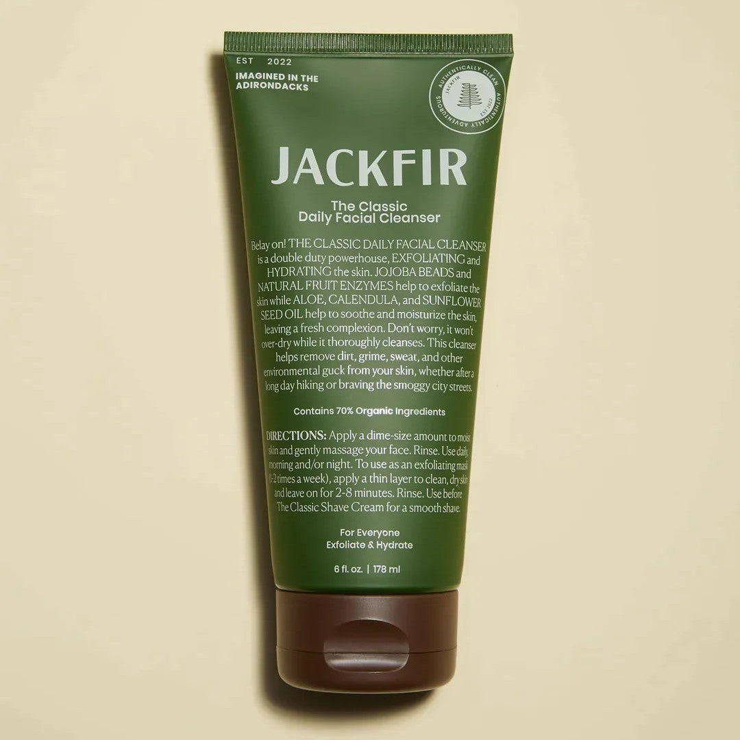 Jackfir Cleanser + Moisturizer Duo green tube standing upright showing front label with product details