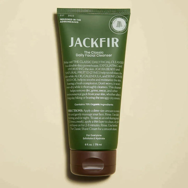 Jackfir Cleanser + Moisturizer + Eye Cream Set green tube standing upright with brown cap showing full front label