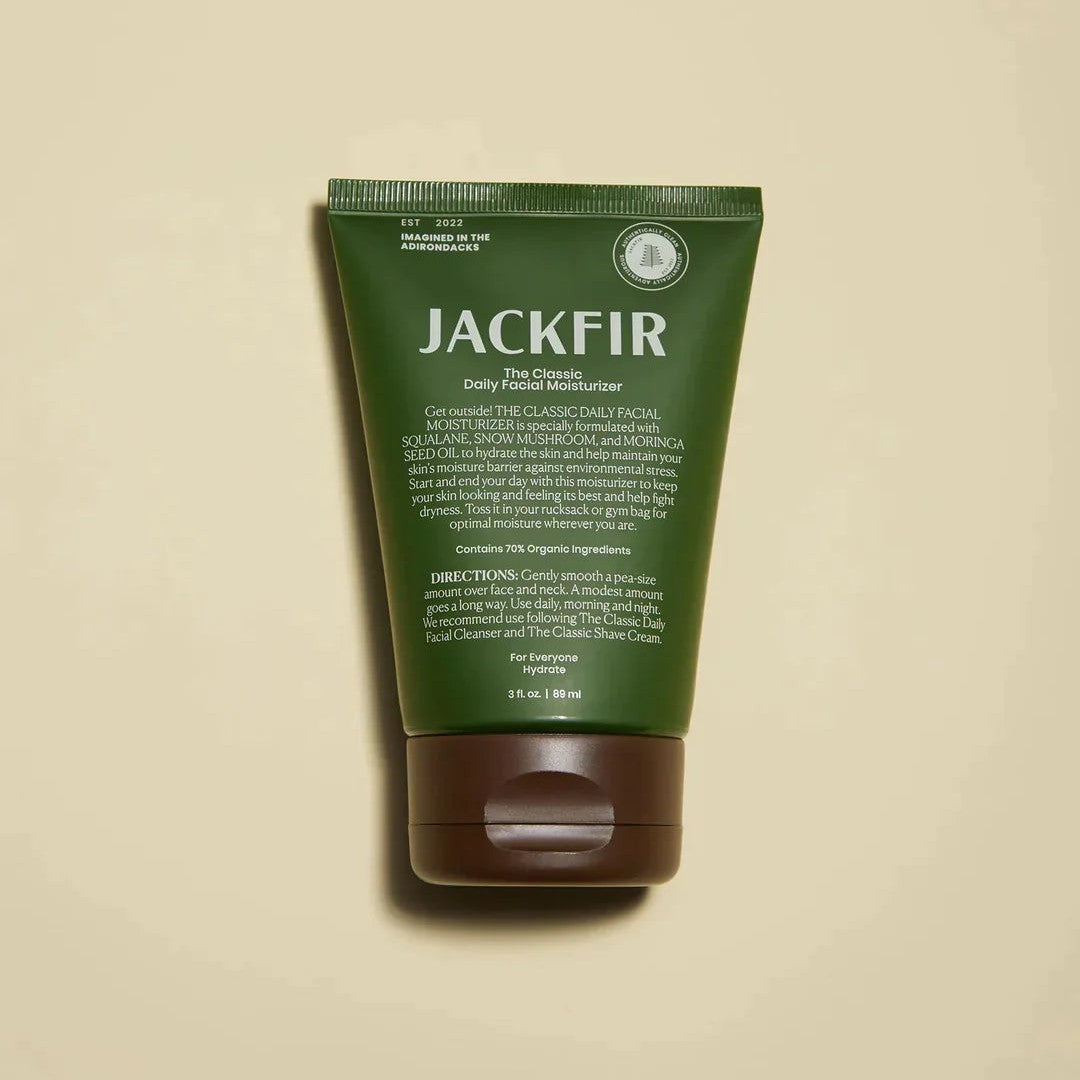 Jackfir Moisturizer + Eye Cream Duo green tube standing upright showing front label with brown flip cap closed