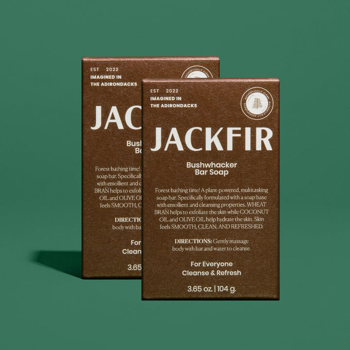 Jackfir The Bushwhacker Bar Soap 2-Pack boxes standing upright showing front packaging with product details