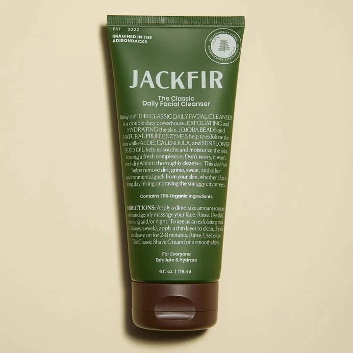 Jackfir The Complete Jackfir Skincare Set green tube standing upright with brown cap showing product details